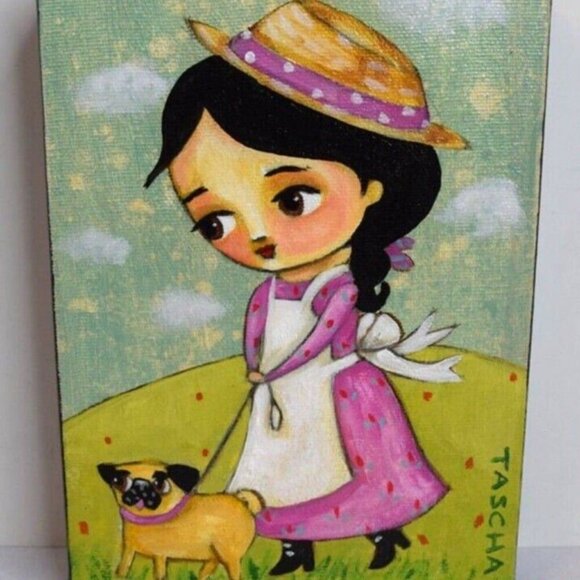 Child Walking Fawn Pug Dog Tascha Parkinson Painting Art!